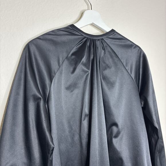 Samsoe Samsoe Black Satin Balloon Sleeve Pocketed Swing Dress XS - Picture 9 of 12